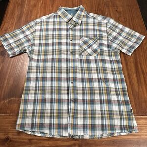 Kuhl Mens Red Blue Yellow Plaid Button Down Outdoor Shirt Size XL Hiking